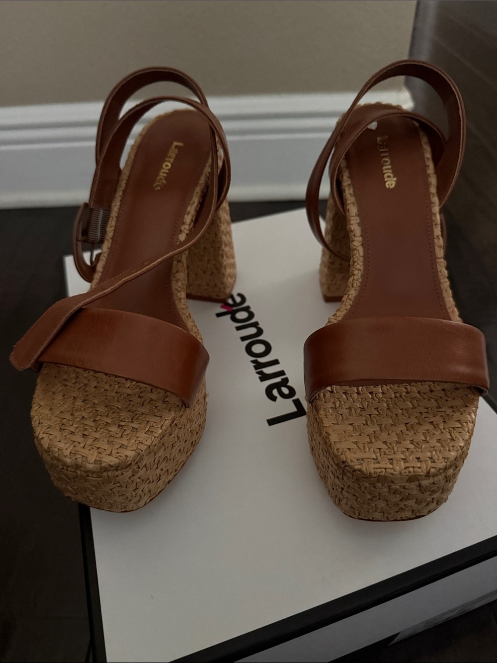 Larroude Dolly Verona Leather Platform Stappy Sandals